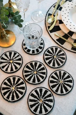 Cristina Oria Posavasos Y Servilleteros^Set De Seis Posavasos Blancos Y Negros Bordados Con Cuentas