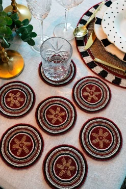 Cristina Oria Posavasos Y Servilleteros^Set De Seis Posavasos Multicolores Bordados Con Cuentas