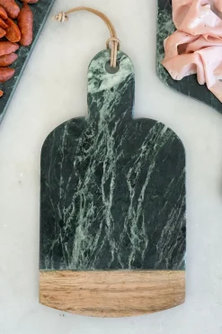 Cristina Oria Tablas^Tabla De Mármol Verde Y Madera Con Mango