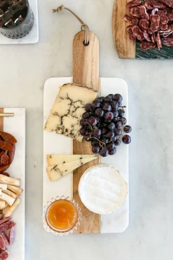 Cristina Oria Tablas^Tabla Rectangular De Mármol Y Madera Con Mango Y Detalles Dorados