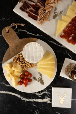 Cristina Oria Tablas^Tabla Redonda De Mármol Y Madera Con Diseño De Ciervo