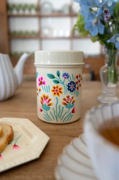 Cristina Oria Almacenaje^Tarro Con Tapa Beige Con Flores De Colores Pintadas