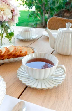 Cristina Oria Tazas Y Teteras^Taza Y Plato Blanca Flor Co