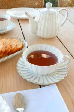 Cristina Oria Tazas Y Teteras^Taza Y Plato Blanca Flor Co