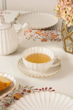 Cristina Oria Tazas Y Teteras^Taza Y Plato Blanca Flor Co