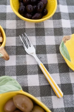 Cristina Oria Cubiertos De Aperitivo|Cubiertos De Postre^Tenedor Con Diseño De Rayas Amarillas CO