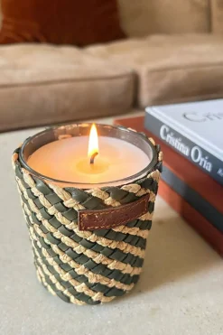 Cristina Oria Velas^Vela Artesanal De Cuero Y Rafia Con Fragancia Almizcle Pequeña
