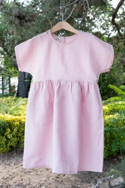 Cristina Oria Minichef^Vestidos De Lino Rosa Niños